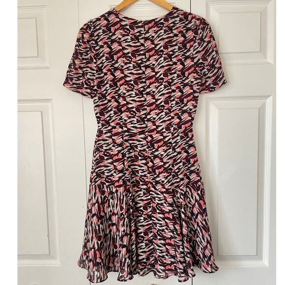 Reiss Burgundy Aster Print Drop Waist Flutter Hem Short Sleeve Dress • Sz S - Picture 3 of 5